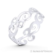 7mm 0.3in Swirl Pattern "Wind Gust" Engraved Design Right Hand Ring Stackable Band in .925 Sterling Silver