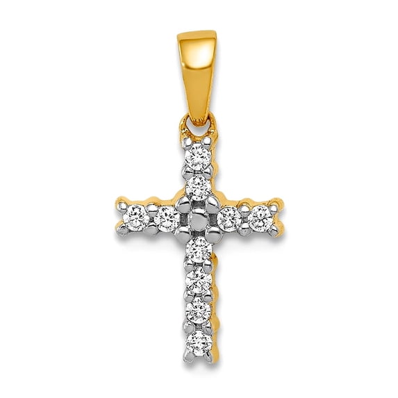 7mm 10k and Rhodium 1/10ct. Diamond Latin Religious Faith Cross Pendant Necklace Pendant for Women