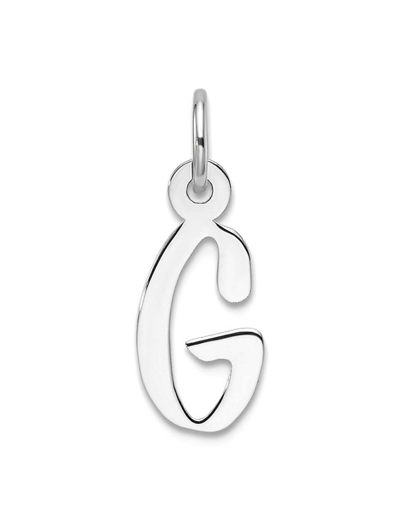 7mm 14k White Gold Slanted Block Letter G Initial Charm Pendant Necklace for Women - .2 Grams