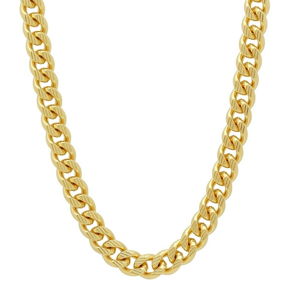 7mm 14k Yellow Gold Plated Beveled Curb Choker Chain Necklace, 20.5 inches