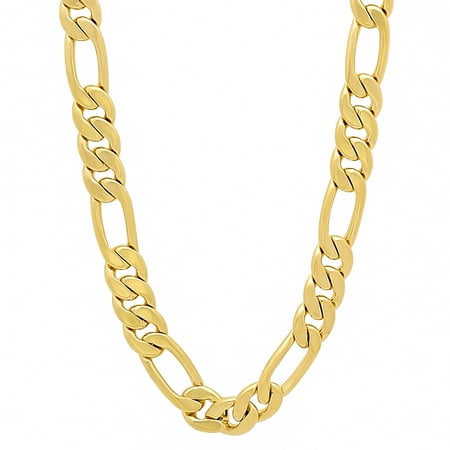 7mm 14k Yellow Gold Plated Flat Figaro Choker Chain Necklace, 18 inches