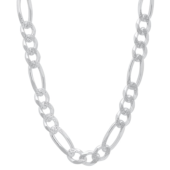 7mm .925 Sterling Silver Diamond-Cut Flat Figaro Choker Chain Necklace, 16 inches
