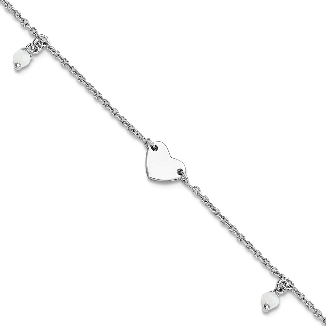 7mm 925 Sterling Silver Love Heart and Glass Beads Plus 1in Extension Anklet 9 Inch Anklet for Women