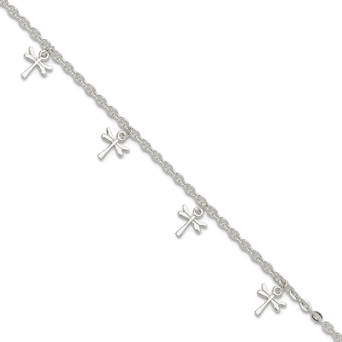 7mm 925 Sterling Silver Polished Dragonfly Plus 1in Extension Anklet 10 Inch Anklet for Women