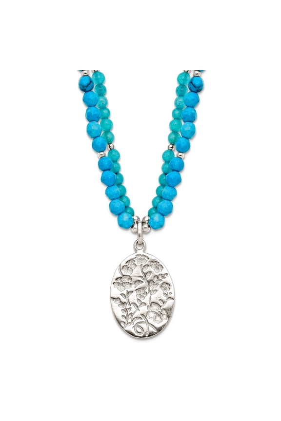 7mm 925 Sterling Silver Recon Magnesite Indicolite Quartz 2inch Extension Necklace 17 Inch Pendant Necklace for Women