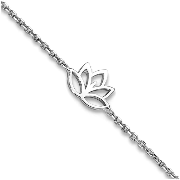 7mm 925 Sterling Silver Rhodium Plated Louts Flower Plus 1in Extension Anklet 9 Inch Anklet for Women