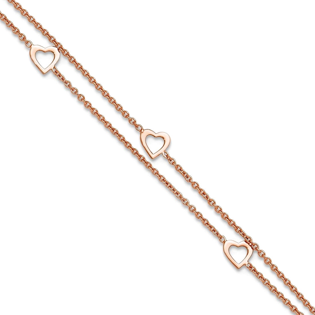 7mm 925 Sterling Silver Rose-tone Polished Love Heart Plus 1in Anklet 10 Inch Anklet for Women