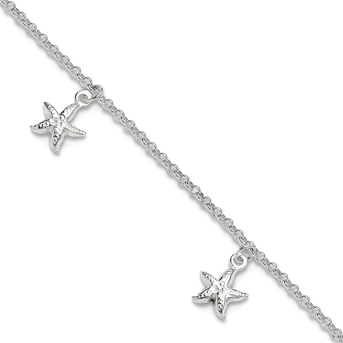 7mm 925 Sterling Silver Sea shell Nautical Starfish Dangles Plus 1 Inch Extension Anklet 10 Inch Anklet for Women