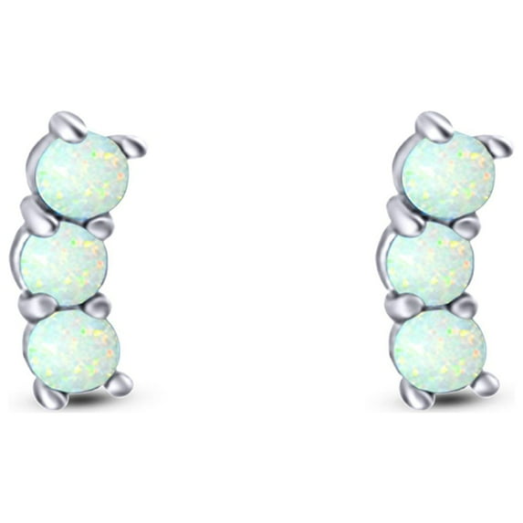 7mm Art Deco New Style Stud Earring Created White Opal Solid 925 Sterling Silver