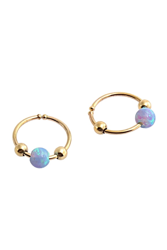 7mm Cartilage Earrings Hoop Nose Tragus Earlobe Piercings 14K Gold Filled Light Blue Opal Stone 22 Gauge Sold in Pair (GF 7mm x 22 gauge / Pair Light Blue Opal)