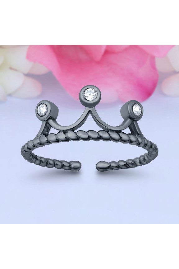 7mm-Crown Toe Band Ring 925 Sterling Silver Thin Adjustable Stylish Rings for Women