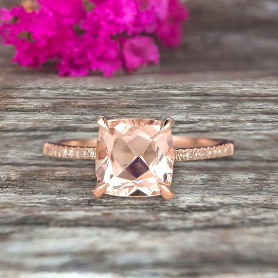 7mm Cushion Cut 1.8 Carat Morganite Engagement Ring in 10K Rose Gold Basket Design Claw Prong Art Deco, Promise Ring, Anniversary Ring