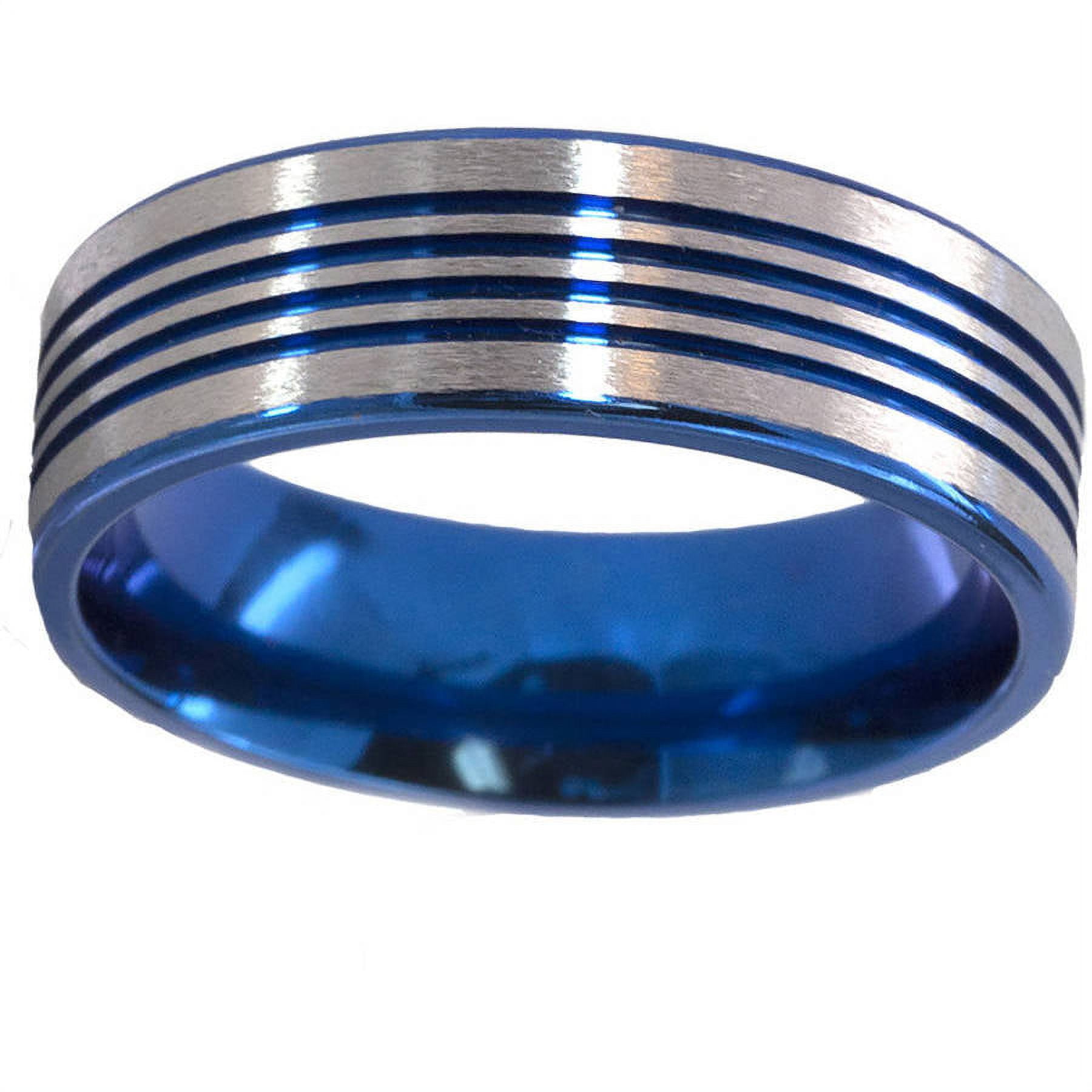 7mm Flat Titanium Ring with 4 Grooves Anodized in Blue