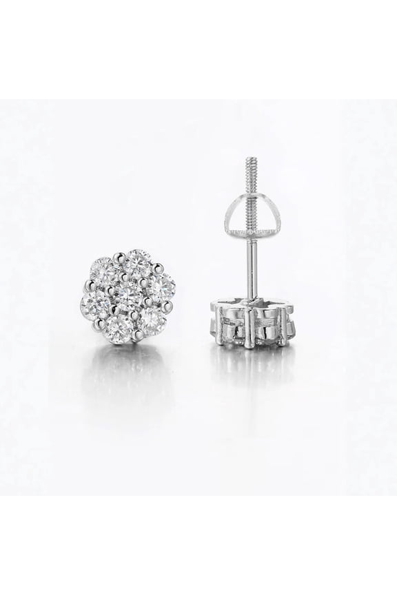 7mm Flower Threaded Stud Earrings for Women, Micro Paved Zircon, Gold Plated Earrings