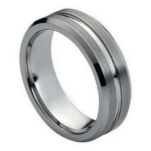 7mm - For Men or Ladies Tungsten Carbide Brushed With Shiny beveled edge and groove Tungsten Carbide Wedding Band Ring