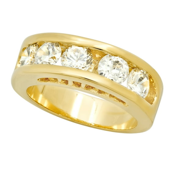7mm Gold Plated Channel Set Round CZ Band Ring, Size 5