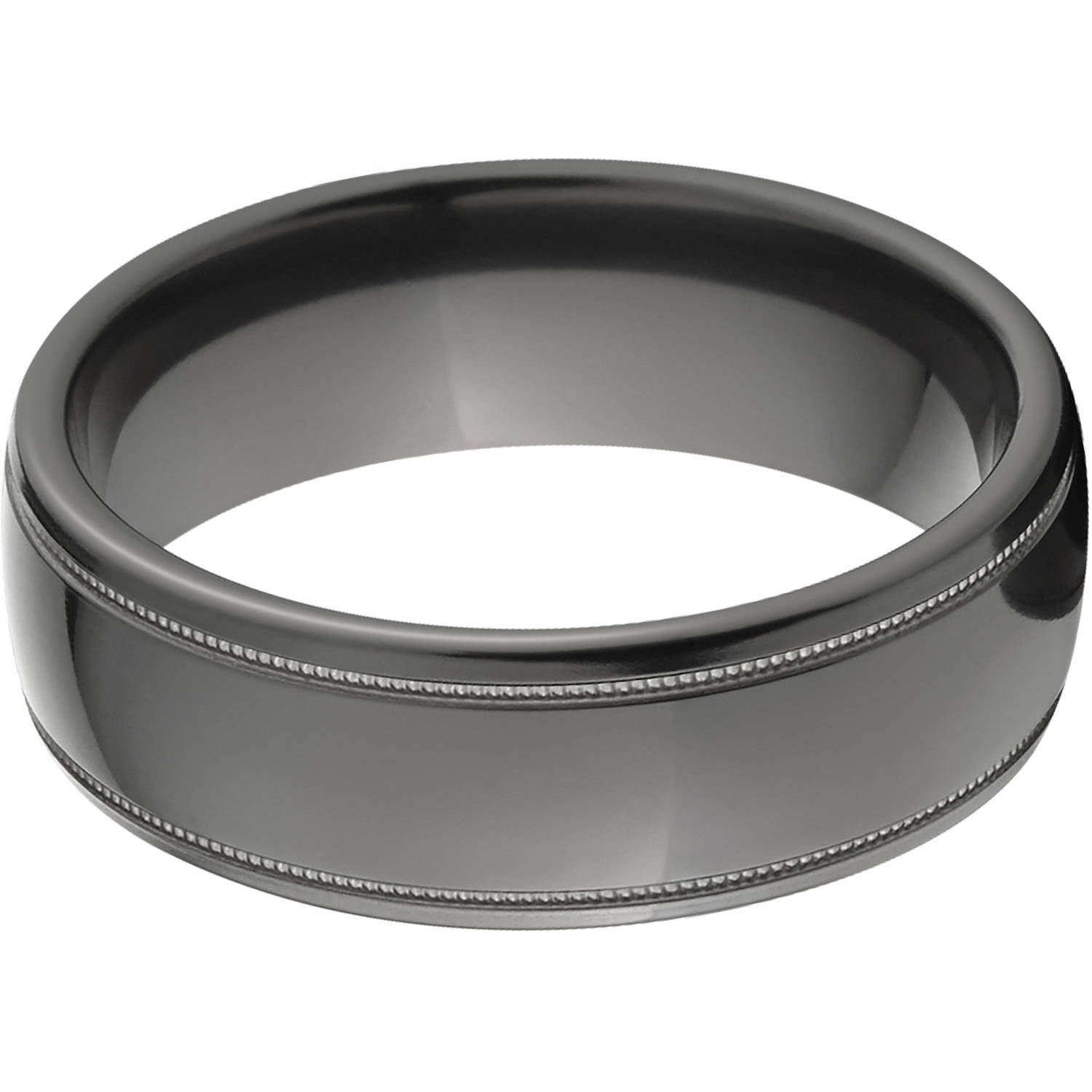 7mm Half-Round Black Zirconium Ring with Two Grooves and a Polished Finish