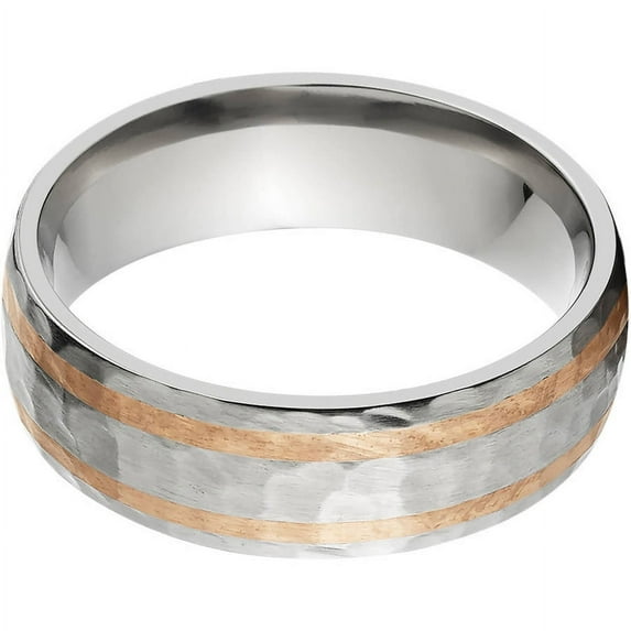 7mm Half-Round Titanium Ring with Two 1mm Copper Inlays and a Hammered Finish
