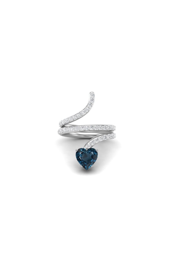 7mm Heart Shape London Blue Topaz 925 Sterling Silver Women Valentines Day Gifts Wrap Rings