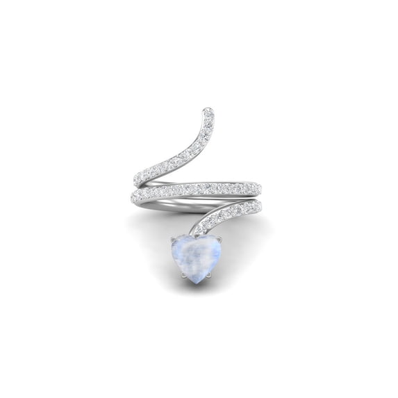7mm Heart Shape Wrap Bypass Ring Moonstone 925 Sterling Silver Women's Valentines Day Gifts Rings
