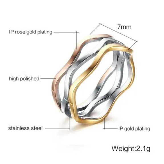 7mm Hollow Wave Mix-color Band Womens Stainless Steel Wedding Party Ring Sz 6-9