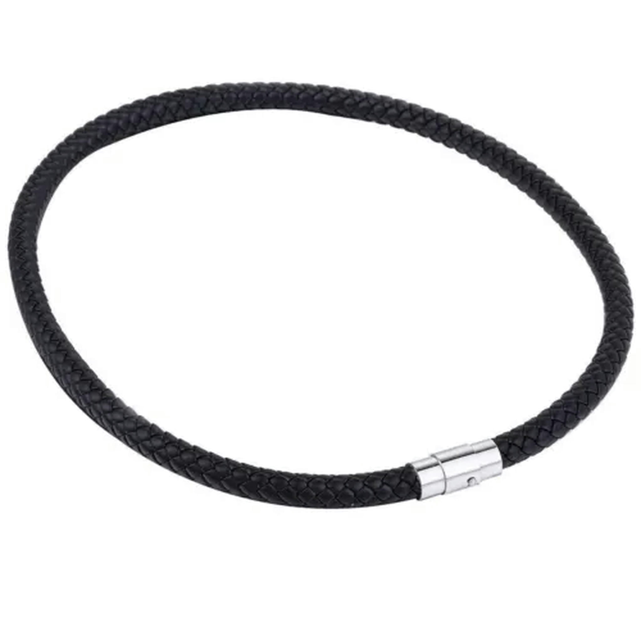 7mm Mens Black Braided Cord Rope Man-made Leather Choker Necklace ...