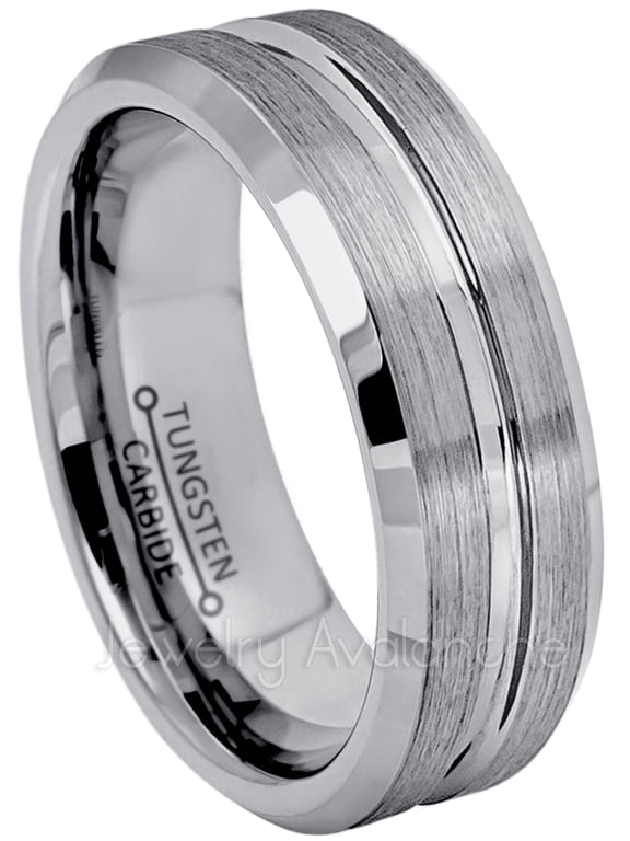 7mm Mens Women Tungsten Wedding Band - Brushed Grooved Center Comfort Fit Beveled Edge Tungsten Carbide Anniversary Ring - TN046s10.5