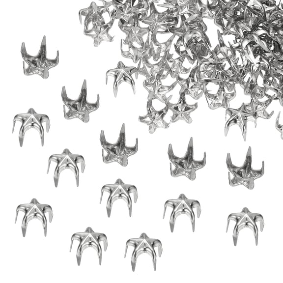 7mm Metal Studs Spots 200Pcs Star Claw Beads Nailhead Rivets Spike Studs for Leather Craft Clothes Belt Bag Shoes, Silver