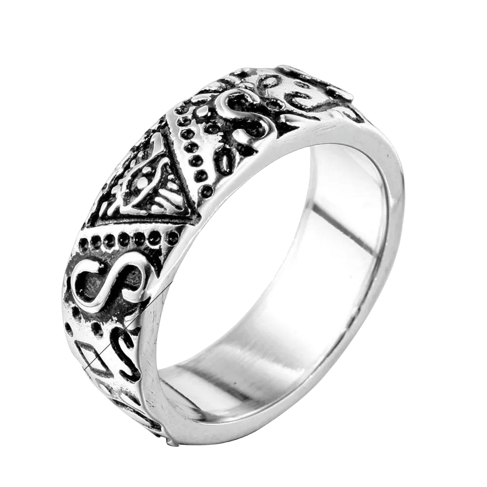 7mm New Retro Freemason Pattern Ring Men's Ring Fashion Titanium