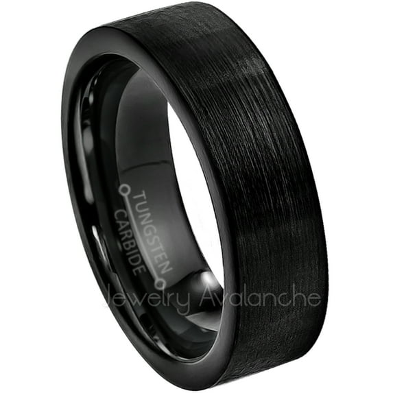 7mm Pipe Cut Tungsten Ring - Brushed Finish Black IP Comfort Fit Tungsten Carbide Ring - Men's Tungsten Anniversary Band - TN232s9.5