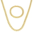 thumbnail image 1 of 7mm Polished 0.25 mils 14k Yellow Gold Plated Cuban Link Chain Necklace + Bracelet Set, 24" (Necklace) + 9" (Bracelet), 1 of 6
