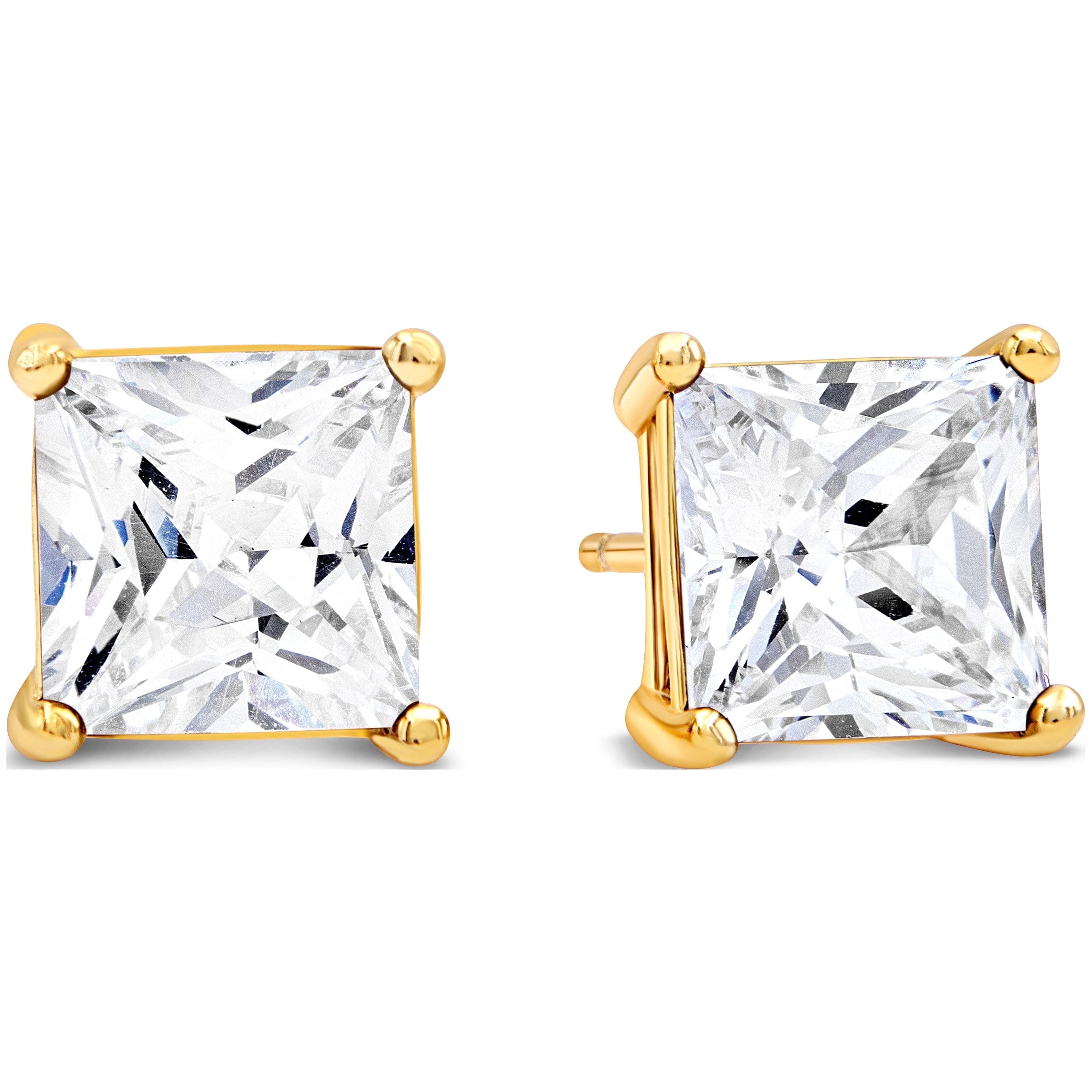 Kezef 7mm Square CZ Stud Earrings, 18K Gold-Plated 925 Sterling Silver, Cubic Zirconia Earring Studs, Hypoallergenic for Women