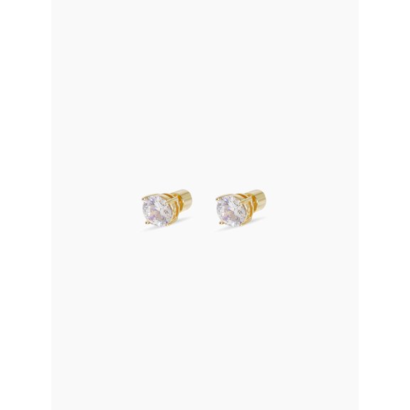 14K Gold-Plated 7mm Prong-Set Cubic Zirconia Stud Earrings for Women – Classic Everyday Jewelry Gift
