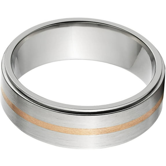 7mm Raised Center Titanium Ring with a 1mm Copper Inlay with a Brushed Finish