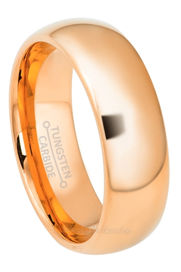 7mm Rose Gold Dome Mens Tungsten Wedding Band - Polished Comfort Fit Tungsten Carbide Ring - Anniversary Ring - TN334WAs9.5