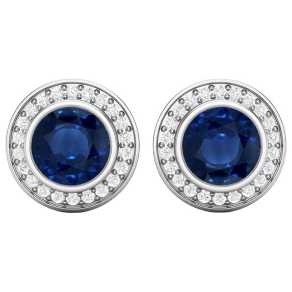 7mm Round Shape Blue Sapphire 925 Sterling Silver Solitaire Women Valentines Day Gifts Stud Earrings