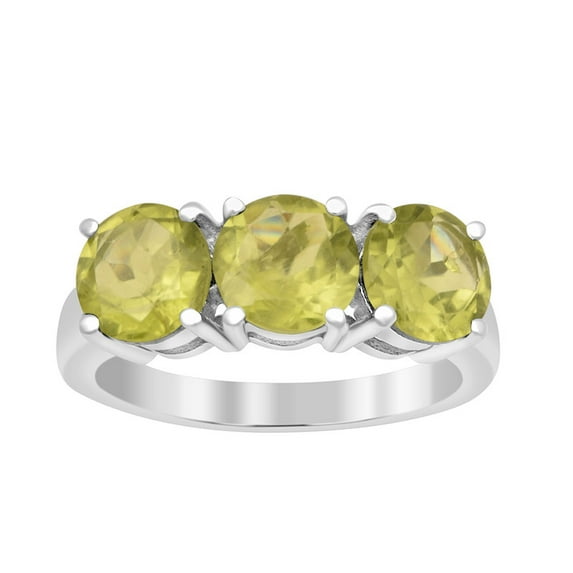 7mm Round Shape Peridot Gemstone 925 Sterling Silver Three Stone Women Promise Ring