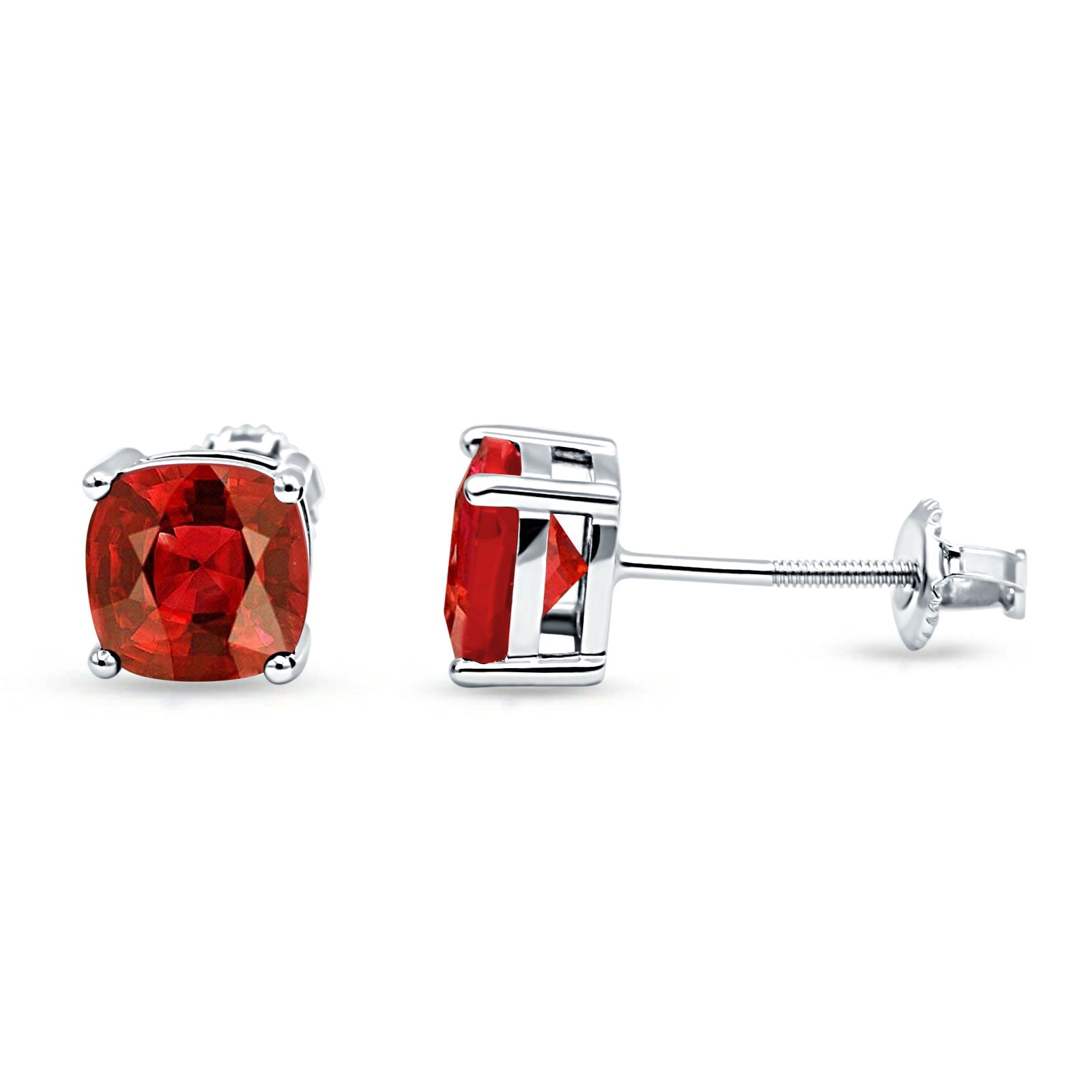 7mm Solitaire Screw Back Stud Earring Cut Garnet CZ Solid 925 Sterling Silver