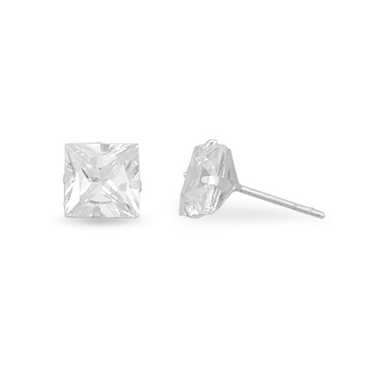 7mm Square Cubic Zirconia CZ Stud Earrings Mens Womens Teens Sterling Silver 7mm Square Cubic Zirconia CZ Stud Earrings Mens Womens Teens Sterling Silver