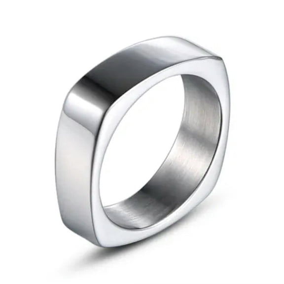 7mm Square Shape Ring for Men Stainless Steel Smooth Black Silver Ring Size 8-13