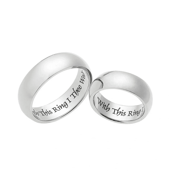 7mm Stainless Steel Men Women Wedding Rings - This Ring I Thee Wed Couples Ring, His and Hers Wedding Band, Size 6 to 14