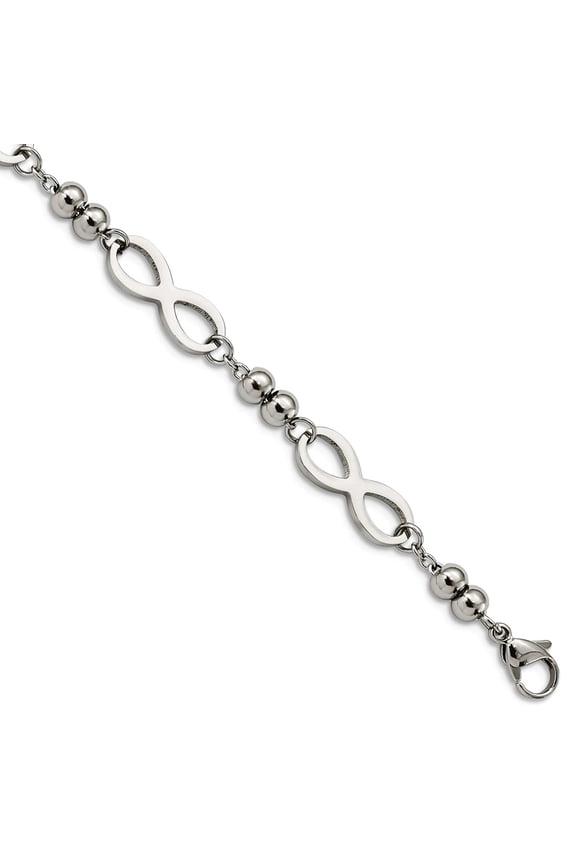 7mm Stainless Steel Polished Infinity Symbol Link With 4 Leaf Clover Charm Bracelet With 1 Inch Extension Link Charm Bra
