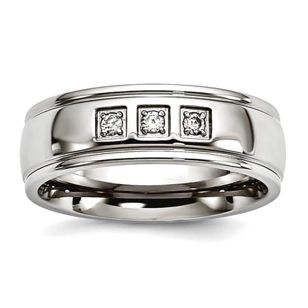 7mm Stainless Steel Polished With Cubic Zirconia Ring Size 7 Ring for Women