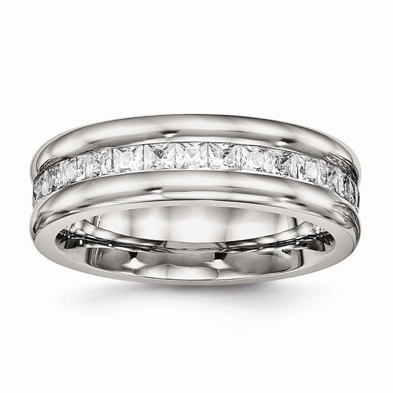 7mm Stainless Steel Polished With Cubic Zirconia Ring - Size 5
