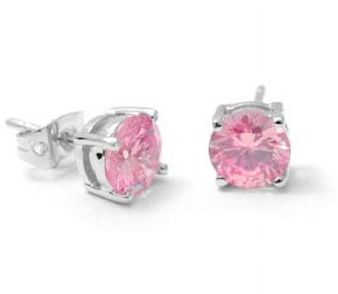 7mm Sterling Silver Pink Ice Round CZ Stud Post Earrings