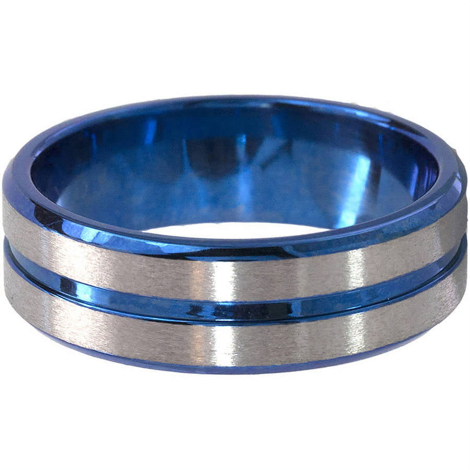 7mm Tapered Edge Titanium Ring with One Groove Anodized in Blue