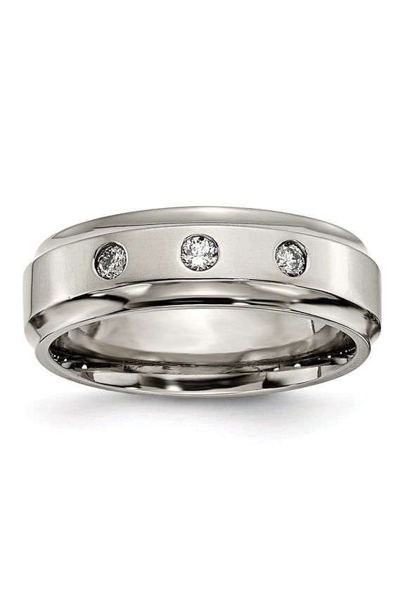 7mm Titanium Polished 1/5ct. Tw. Diamond Ridged Edge Band Ring - .20 dwt - Size 11.5