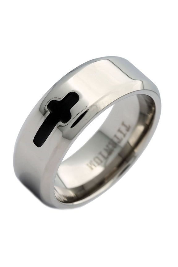7mm Titanium Polished Finish Cross Design Wedding Band Ring