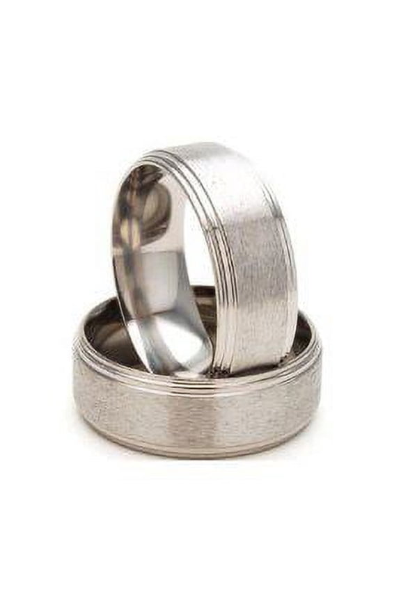 7mm Titanium ring with a raised center in a stone finish and a 2 step polished edge