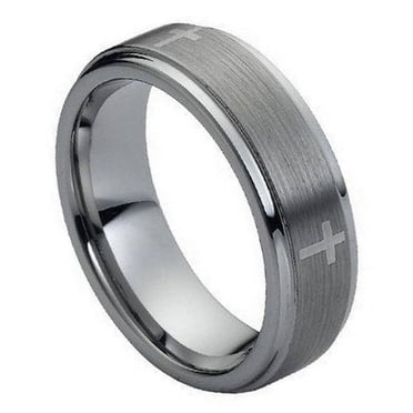 Men's Stainless Steel Celtic Cross Wedding Band - 8mm Black Inlay, Durable Ring For Him